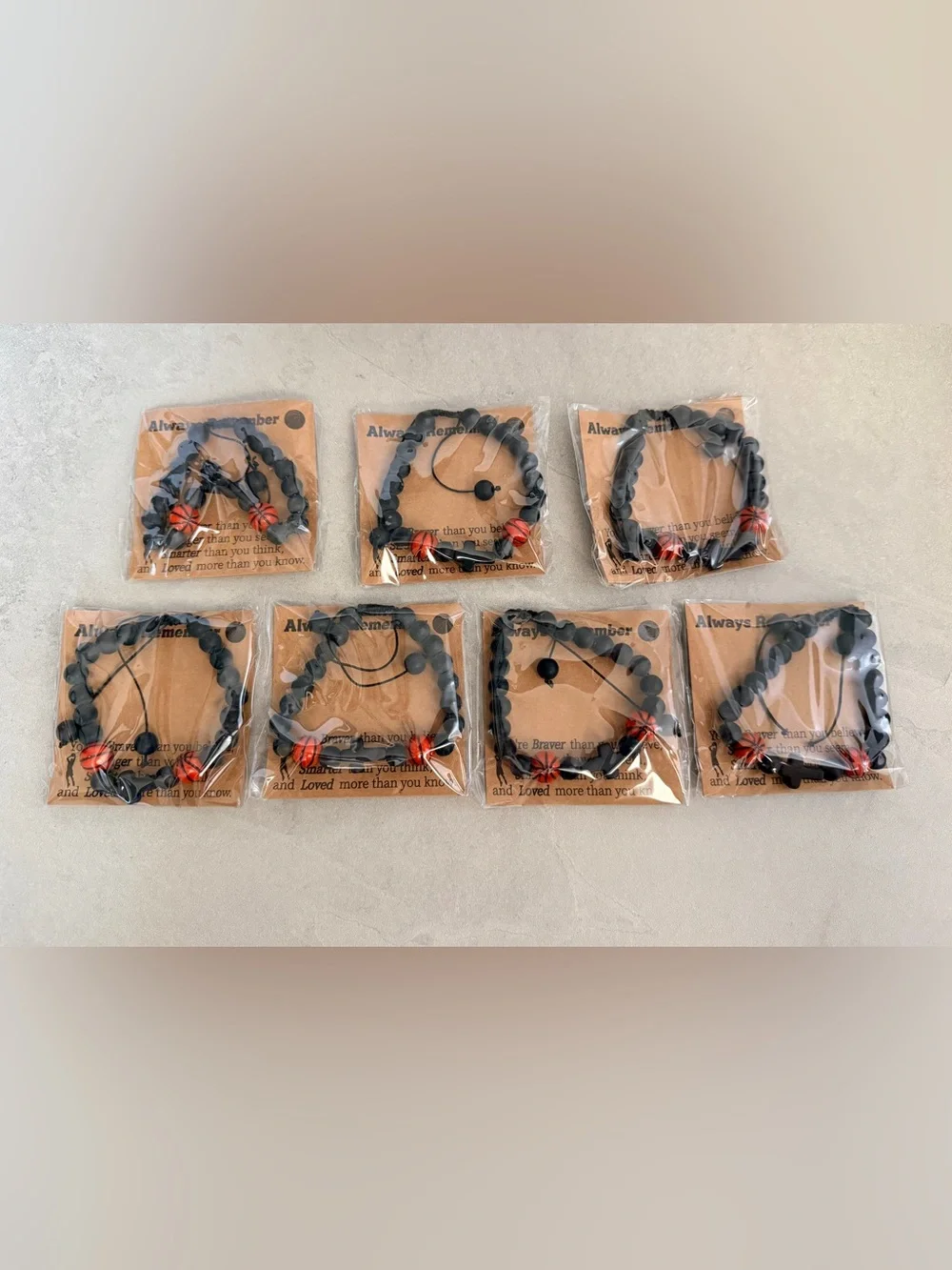 Set Of 7 Bracelets Black/Orange  Cross /Basketball - Great For Team Gift